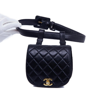 Black Quilted Chain Waist Bum Bag