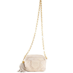 Beige Quilted Chain Shoulder Bag