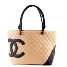 Beige and Black Cambon Line Quilted Tote Bag