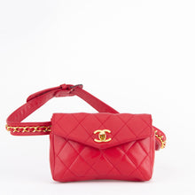 Red Quilted Chain Waist Bum Bag