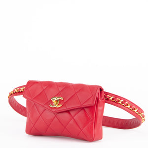 Red Quilted Chain Waist Bum Bag