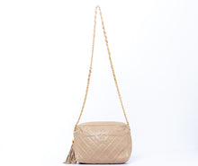 Beige Quilted CC Fringe Chain Shoulder Bag