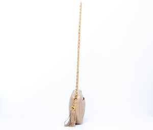 Beige Quilted CC Fringe Chain Shoulder Bag