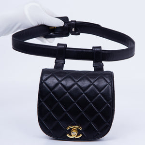 Black Quilted Chain Waist Bum Bag