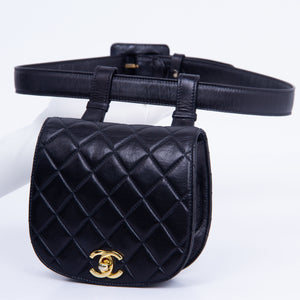 Black Quilted Chain Waist Bum Bag