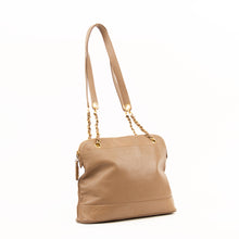 Beige Caviar Skin CC Logo Shoulder Bag