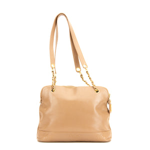 Beige Caviar Skin CC Logo Shoulder Bag