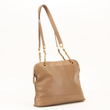 Beige Caviar Skin CC Logo Shoulder Bag