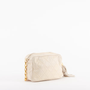 Beige Quilted Chain Shoulder Bag