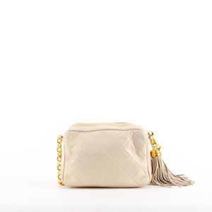 Beige Quilted Chain Shoulder Bag