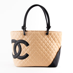 Beige and Black Cambon Line Quilted Tote Bag