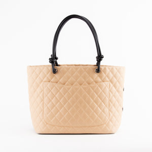 Beige and Black Cambon Line Quilted Tote Bag