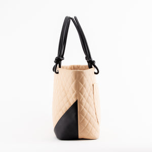 Beige and Black Cambon Line Quilted Tote Bag