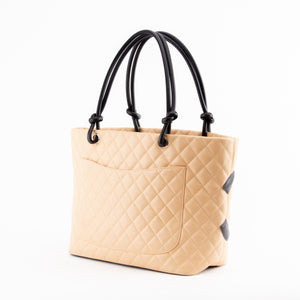 Beige and Black Cambon Line Quilted Tote Bag