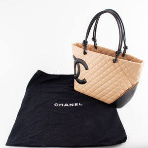 Beige and Black Cambon Line Quilted Tote Bag