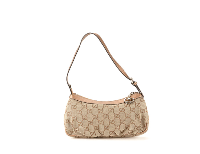 Beige Bronze Canvas Leather Handbag