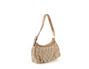 Beige Bronze Canvas Leather Handbag