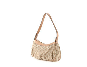 Beige Bronze Canvas Leather Handbag