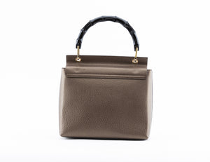 Brown Leather Bamboo Satchel Bag