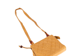 Brown Lamb Skin Matelasse Chain Shoulder Bag