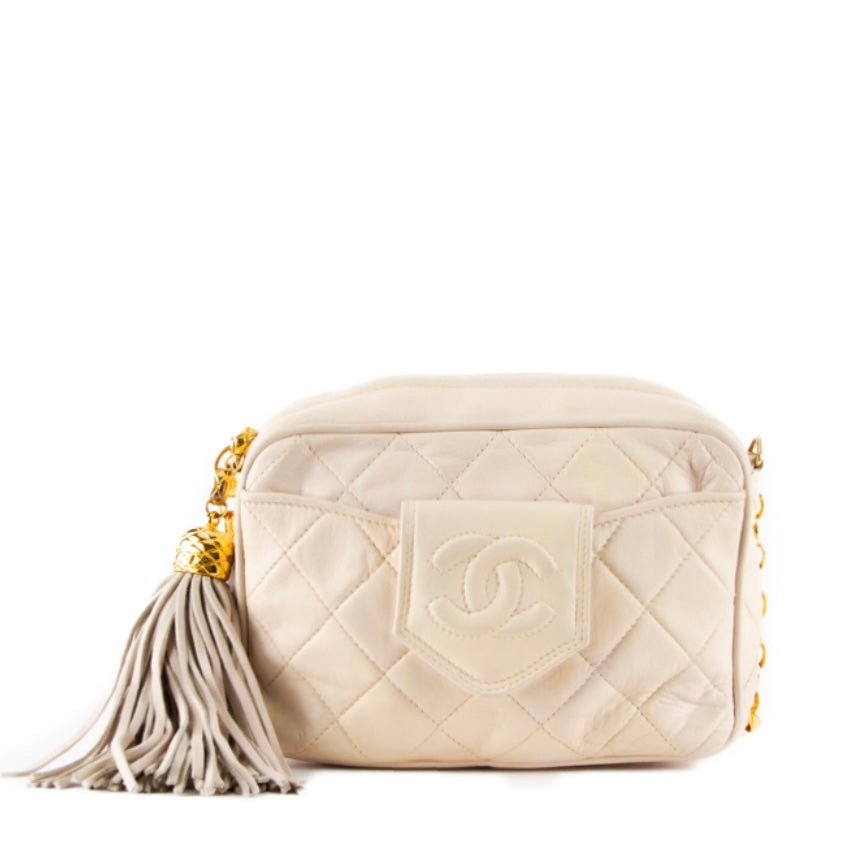 Beige Quilted Chain Shoulder Bag