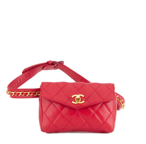 Red Quilted Chain Waist Bum Bag